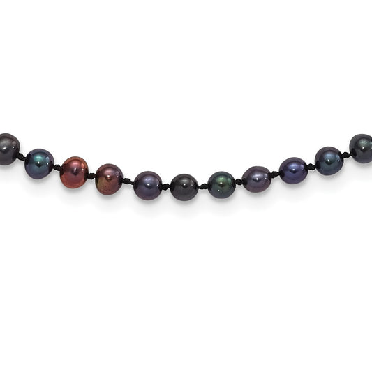 Sterling Silver Rhodium-plated 4-5mm Black Near-Round Freshwater Cultured Pearl 20 inch NecklaceQH5152-20