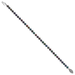 Sterling Silver Rhodium-plated 4-5mm Black Near-Round Freshwater Cultured Pearl 7.25 inch Bracelet QH5152-7.25