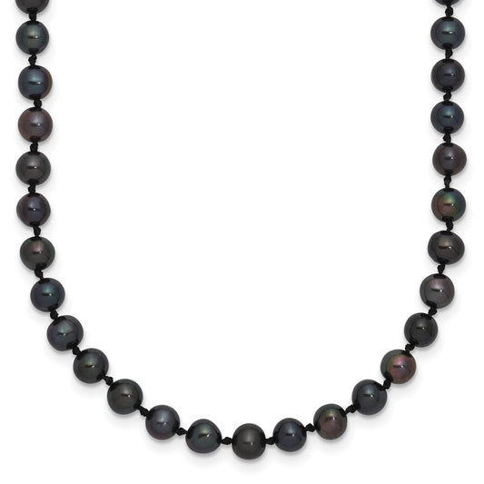 Sterling Silver Rhodium-plated 4-5mm Black Near-Round Freshwater Cultured Pearl 16 inch NecklaceQH5152