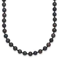 Sterling Silver Rhodium-plated 4-5mm Black Near-Round Freshwater Cultured Pearl 16 inch NecklaceQH5152