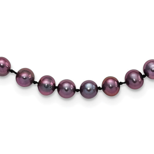 Sterling Silver Rhodium-plated 5-6mm Black Near-Round Freshwater Cultured Pearl 16 inch NecklaceQH5153-16