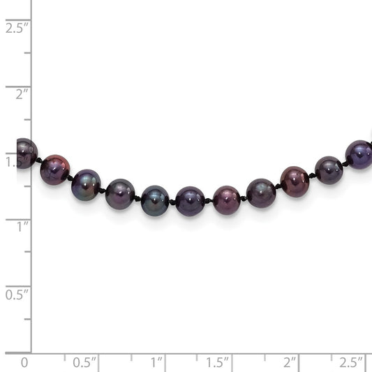 Sterling Silver Rhodium-plated 5-6mm Black Near-Round Freshwater Cultured Pearl 24 inch NecklaceQH5153-20