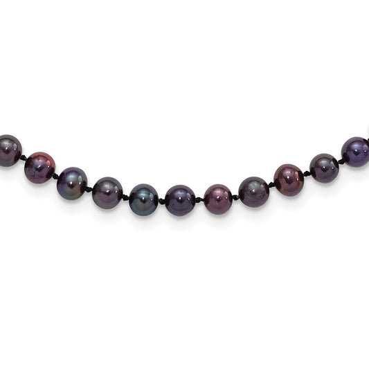 Sterling Silver Rhodium-plated 5-6mm Black Near-Round Freshwater Cultured Pearl 20 inch NecklaceQH5153-20