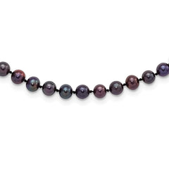 Sterling Silver Rhodium-plated 5-6mm Black Near-Round Freshwater Cultured Pearl 20 inch NecklaceQH5153-20