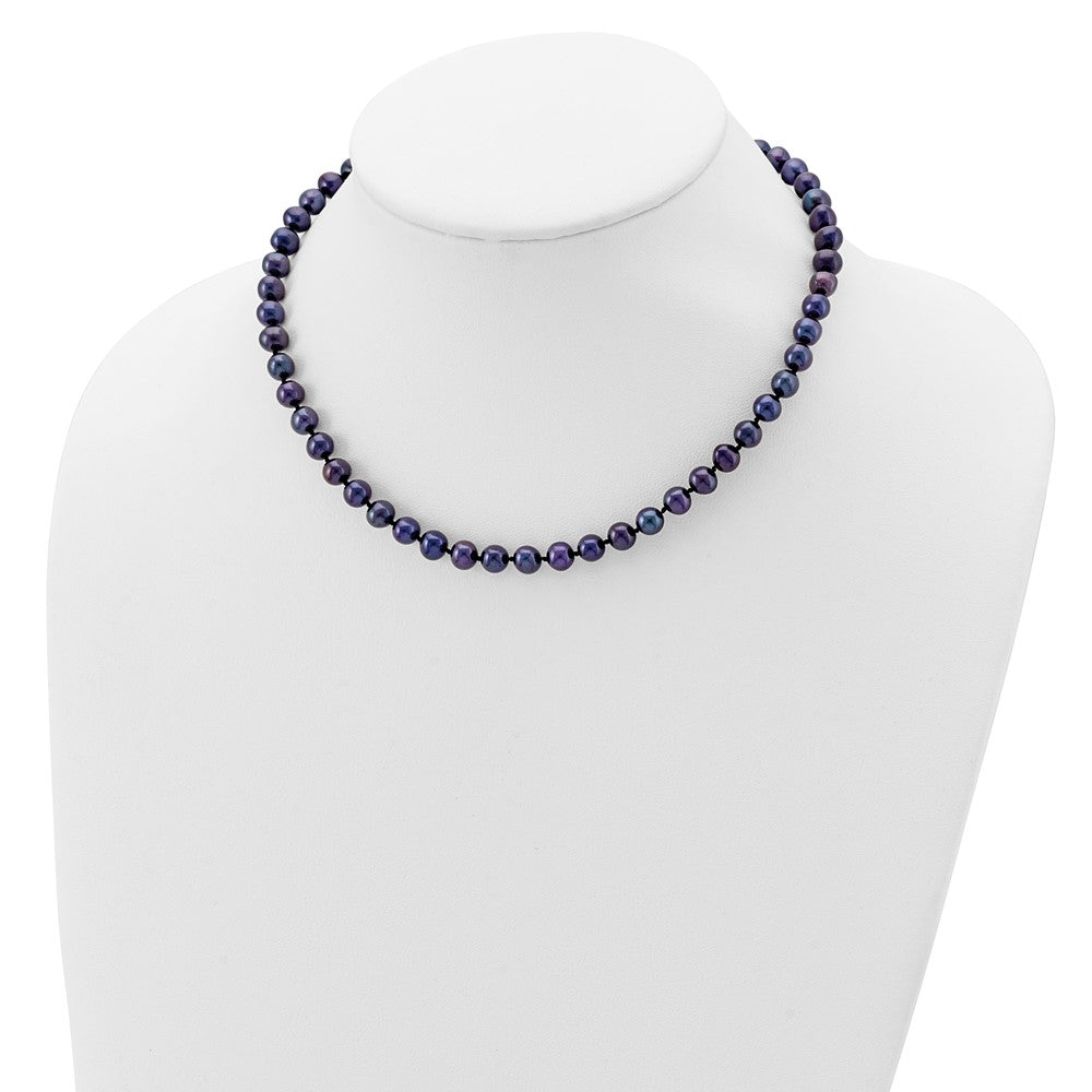 Sterling Silver Rhodium-plated 6-7mm Black Near-Round Freshwater Cultured Pearl 16 inch NecklaceQH5154-16