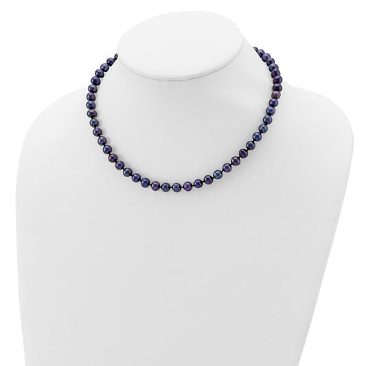 Sterling Silver Rhodium-plated 6-7mm Black Near-Round Freshwater Cultured Pearl 16 inch NecklaceQH5154-16