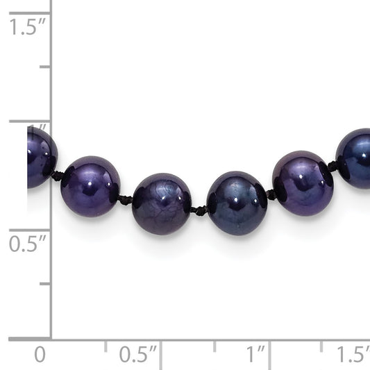 Sterling Silver Rhodium-plated 6-7mm Black Near-Round Freshwater Cultured Pearl 24 inch NecklaceQH5154-16