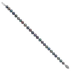 Sterling Silver Rhodium-plated 6-7mm Black Near-Round Freshwater Cultured Pearl 7.25 inch Bracelet QH5154-7.25