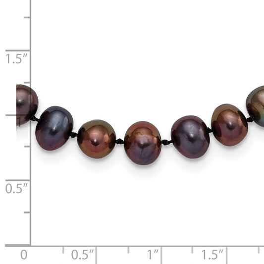 Sterling Silver Rhodium-plated 7-8mm Black Near-Round Freshwater Cultured Pearl 18 inch NecklaceQH5155-16
