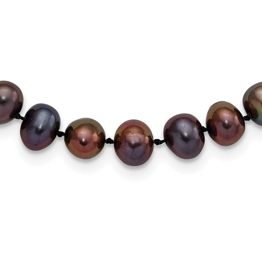 Sterling Silver Rhodium-plated 7-8mm Black Near-Round Freshwater Cultured Pearl 16 inch NecklaceQH5155-16