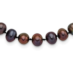 Sterling Silver Rhodium-plated 7-8mm Black Near-Round Freshwater Cultured Pearl 16 inch NecklaceQH5155-16