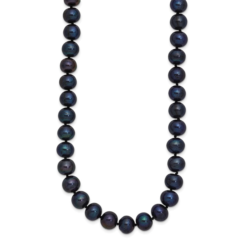 Sterling Silver Rhodium-plated 8-9mm Black Near-Round Freshwater Cultured Pearl 18 inch NecklaceQH5156