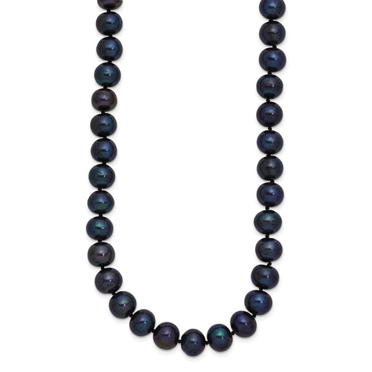 Sterling Silver Rhodium-plated 8-9mm Black Near-Round Freshwater Cultured Pearl 18 inch NecklaceQH5156