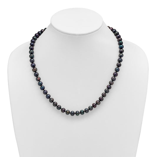 Sterling Silver Rhodium-plated 8-9mm Black Near-Round Freshwater Cultured Pearl 20 inch NecklaceQH5156