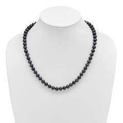 Sterling Silver Rhodium-plated 8-9mm Black Near-Round Freshwater Cultured Pearl 20 inch NecklaceQH5156