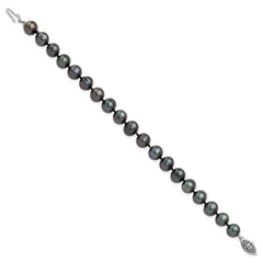 Sterling Silver Rhodium-plated 8-9mm Black Near-Round Freshwater Cultured Pearl 7.25 inch Bracelet QH5156-7.25