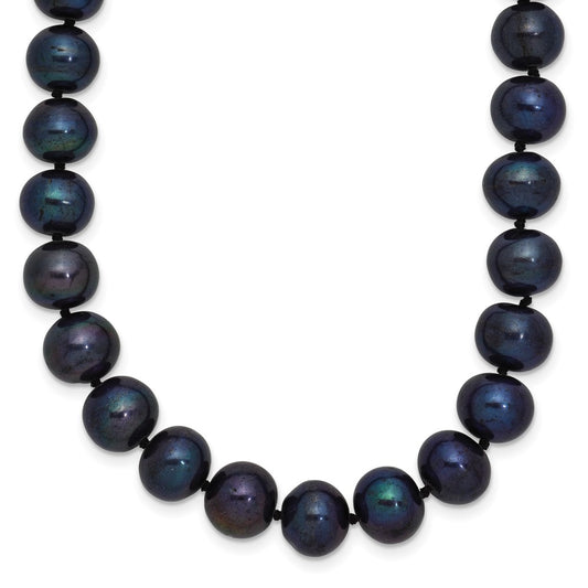 Sterling Silver Rhodium-plated 8-9mm Black Near-Round Freshwater Cultured Pearl 16 inch NecklaceQH5156