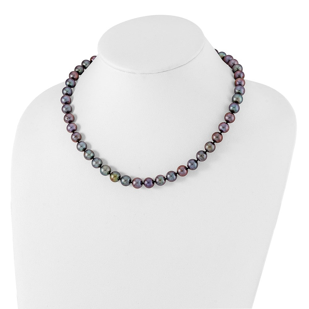 Sterling Silver Rhodium-plated 9-10mm Black Near-Round Freshwater Cultured Pearl 20 inch NecklaceQH5157-18