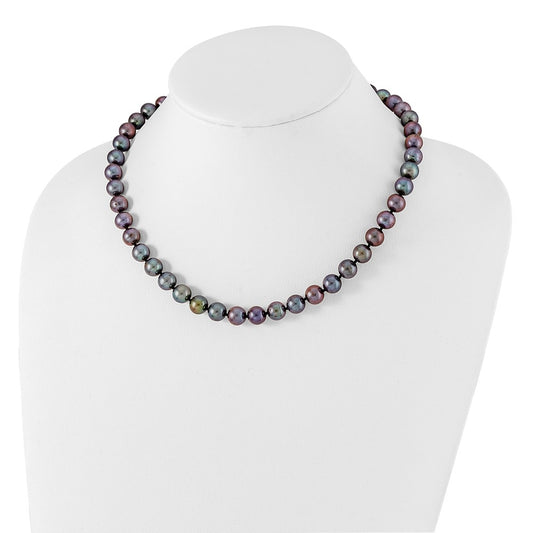 Sterling Silver Rhodium-plated 9-10mm Black Near-Round Freshwater Cultured Pearl 20 inch NecklaceQH5157-18