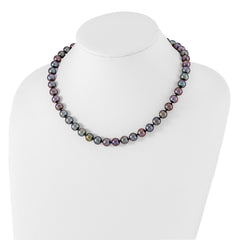 Sterling Silver Rhodium-plated 9-10mm Black Near-Round Freshwater Cultured Pearl 20 inch NecklaceQH5157-18