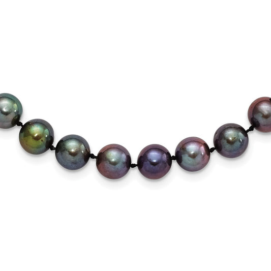 Sterling Silver Rhodium-plated 9-10mm Black Near-Round Freshwater Cultured Pearl 16 inch NecklaceQH5157-18