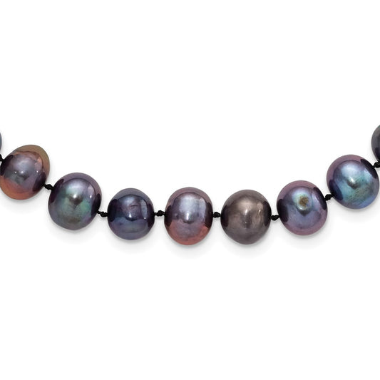 Sterling Silver Rhodium-plated 9-10mm Black Near-Round Freshwater Cultured Pearl 24 inch Necklace QH5157-24