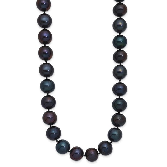 Sterling Silver Rhodium-plated 10-11mm Black Near-Round Freshwater Cultured Pearl 18 inch NecklaceQH5158