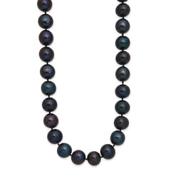 Sterling Silver Rhodium-plated 10-11mm Black Near-Round Freshwater Cultured Pearl 18 inch NecklaceQH5158