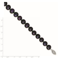 Sterling Silver Rhodium-plated 10-11mm Black Near-Round Freshwater Cultured Pearl 7.25 inch Bracelet QH5158-7.25