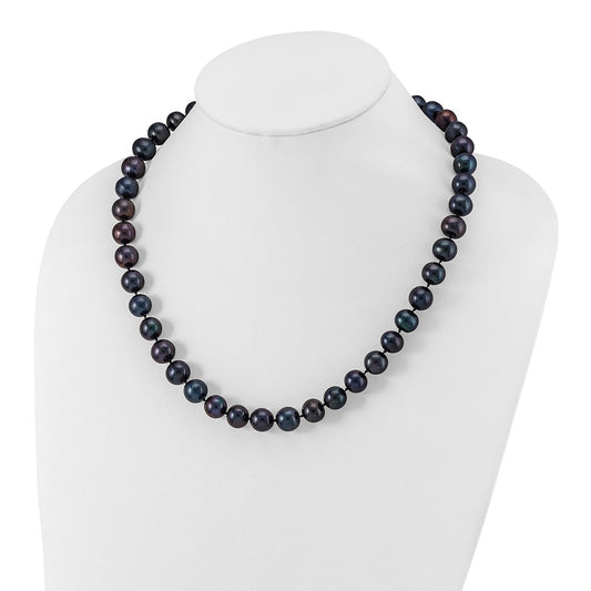Sterling Silver Rhodium-plated 10-11mm Black Near-Round Freshwater Cultured Pearl 20 inch NecklaceQH5158