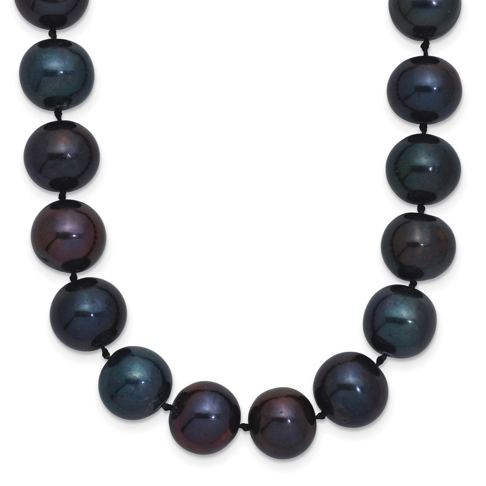 Sterling Silver Rhodium-plated 10-11mm Black Near-Round Freshwater Cultured Pearl 16 inch NecklaceQH5158
