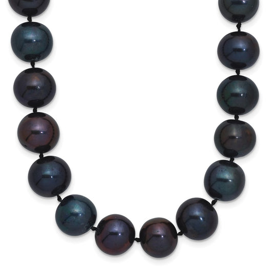 Sterling Silver Rhodium-plated 10-11mm Black Near-Round Freshwater Cultured Pearl 16 inch NecklaceQH5158