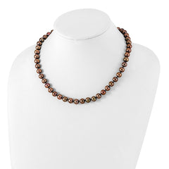Sterling Silver Rhodium-plated 8-9mm Brown Near-Round Freshwater Cultured Pearl 24 inch NecklaceQH5159-18