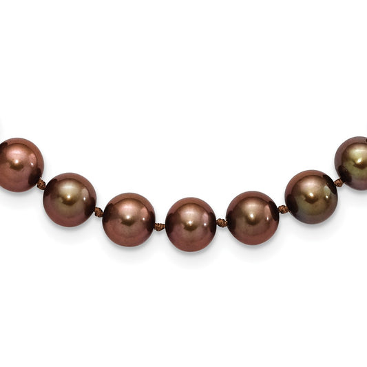 Sterling Silver Rhodium-plated 8-9mm Brown Near-Round Freshwater Cultured Pearl 18 inch NecklaceQH5159-18