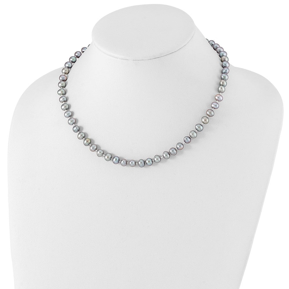 Sterling Silver Rhodium-plated 6-7mm Grey Near-Round Freshwater Cultured Pearl 20 inch NecklaceQH5161-16