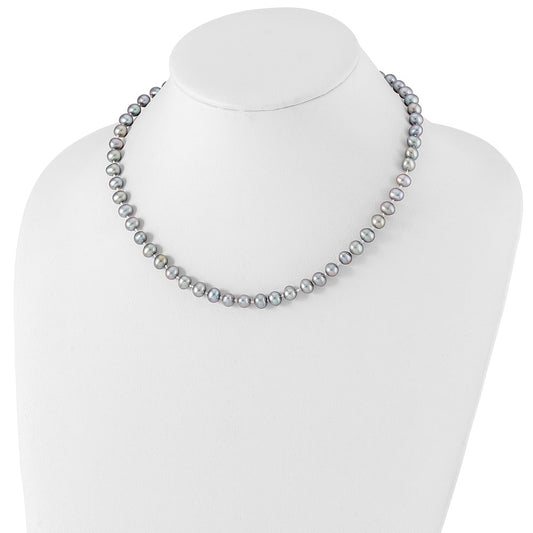 Sterling Silver Rhodium-plated 6-7mm Grey Near-Round Freshwater Cultured Pearl 20 inch NecklaceQH5161-16
