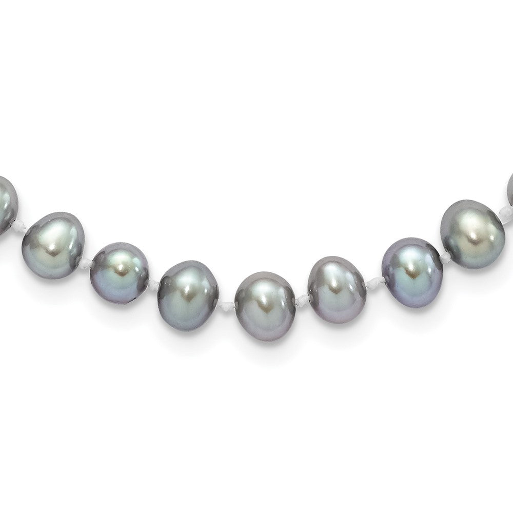 Sterling Silver Rhodium-plated 6-7mm Grey Near-Round Freshwater Cultured Pearl 16 inch NecklaceQH5161-16