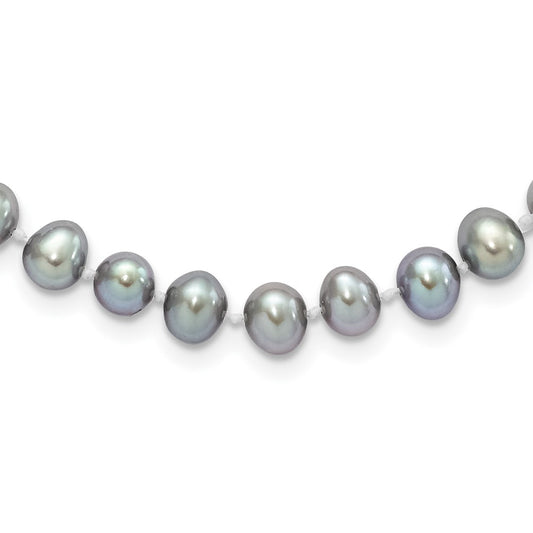 Sterling Silver Rhodium-plated 6-7mm Grey Near-Round Freshwater Cultured Pearl 16 inch NecklaceQH5161-16