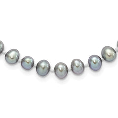 Sterling Silver Rhodium-plated 6-7mm Grey Near-Round Freshwater Cultured Pearl 16 inch NecklaceQH5161-16