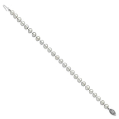 Sterling Silver Rhodium-plated 6-7mm Grey Near-Round Freshwater Cultured Pearl 7.25 inch Bracelet QH5161-7.25