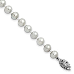 Sterling Silver Rhodium-plated 6-7mm Grey Near-Round Freshwater Cultured Pearl 7.25 inch Bracelet QH5161-7.25