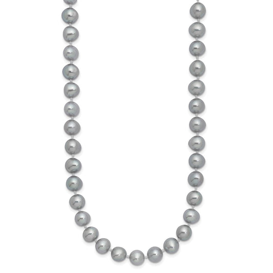 Sterling Silver Rhodium-plated 7-8mm Grey Near-Round Freshwater Cultured Pearl 16 inch NecklaceQH5162
