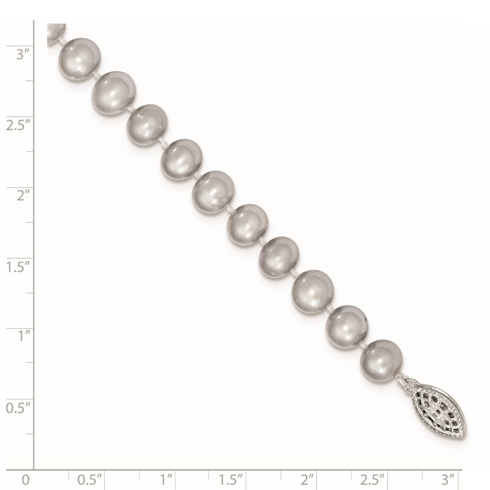 Sterling Silver Rhodium-plated 7-8mm Grey Near-Round Freshwater Cultured Pearl 7.25 inch Bracelet QH5162-7.25