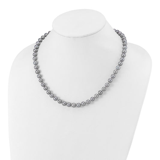 Sterling Silver Rhodium-plated 7-8mm Grey Near-Round Freshwater Cultured Pearl 18 inch NecklaceQH5162