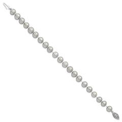 Sterling Silver Rhodium-plated 7-8mm Grey Near-Round Freshwater Cultured Pearl 7.25 inch Bracelet QH5162-7.25