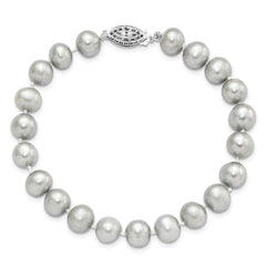 Sterling Silver Rhodium-plated 7-8mm Grey Near-Round Freshwater Cultured Pearl 7.25 inch Bracelet QH5162-7.25
