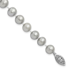 Sterling Silver Rhodium-plated 7-8mm Grey Near-Round Freshwater Cultured Pearl 7.25 inch Bracelet QH5162-7.25