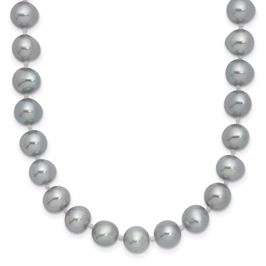 Sterling Silver Rhodium-plated 7-8mm Grey Near-Round Freshwater Cultured Pearl 24 inch NecklaceQH5162