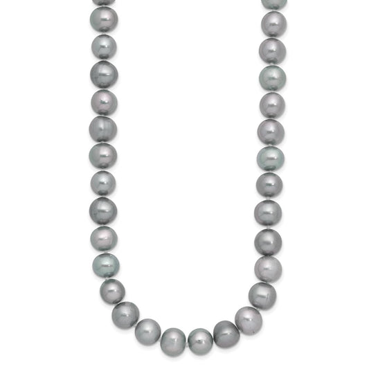 Sterling Silver Rhodium-plated 8-9mm Grey Near-Round Freshwater Cultured Pearl 20 inch NecklaceQH5163