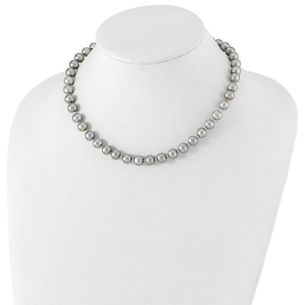 Sterling Silver Rhodium-plated 8-9mm Grey Near-Round Freshwater Cultured Pearl 16 inch Necklace QH5163-16